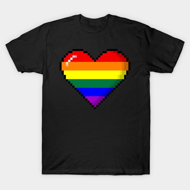 LGBTQ Rainbow Pride Pixel Heart T-Shirt by wheedesign